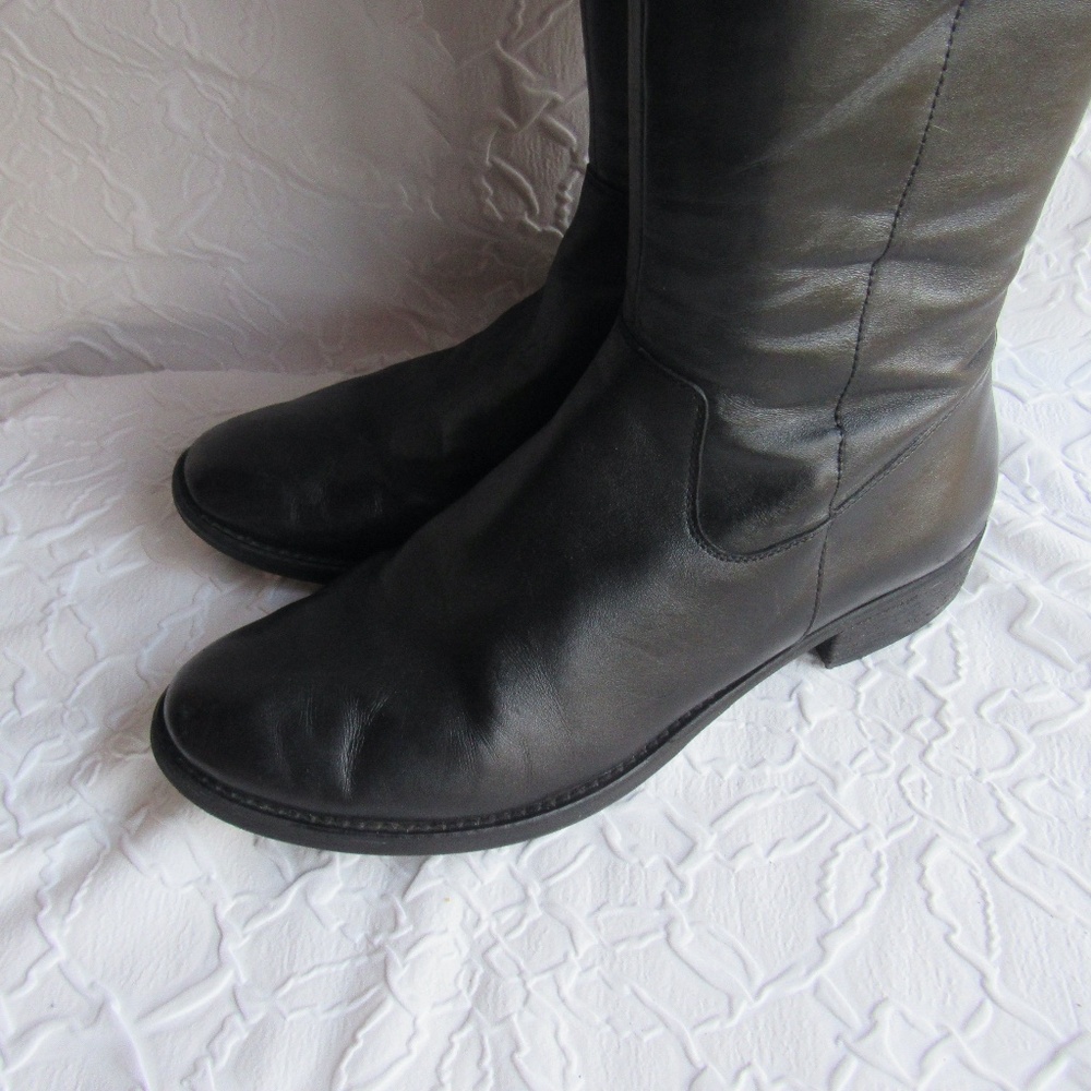 Soft Black Leather Boots 9 Womens Knee High Buckles Zips - Picture 13 of 15